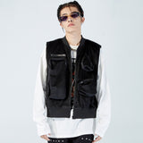 Men Sweater Vest Solid Color Multi-Pocket Workwear Waistcoat Men's Retro Loose Underwaist Tank Game Waistcoat