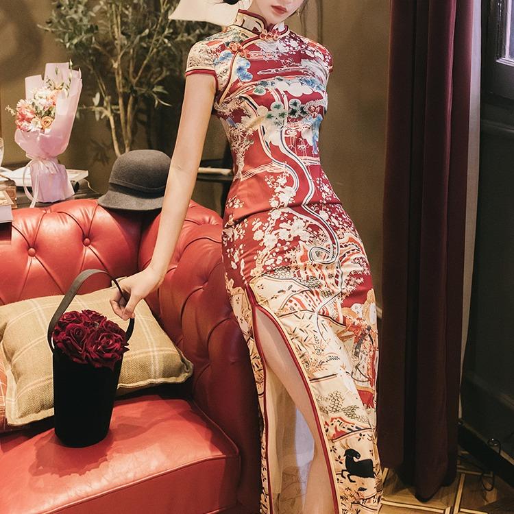 Women Retro Cottagecore Vintage Dress Square Collar Dres Short Sleeve Slimming Dress Cheongsam Vintage Dress Summer