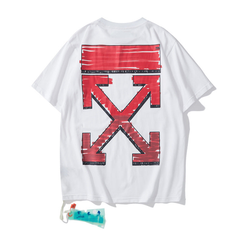 Summer Arrow Print Ow Short Sleeve T-shirt Men and Women t shirt