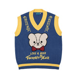 Men Sweater Vest Bear Jacquard Color Matching Sweater Vest Men's BF Idle Style Loose V-neck Sleeveless Sweater Vest