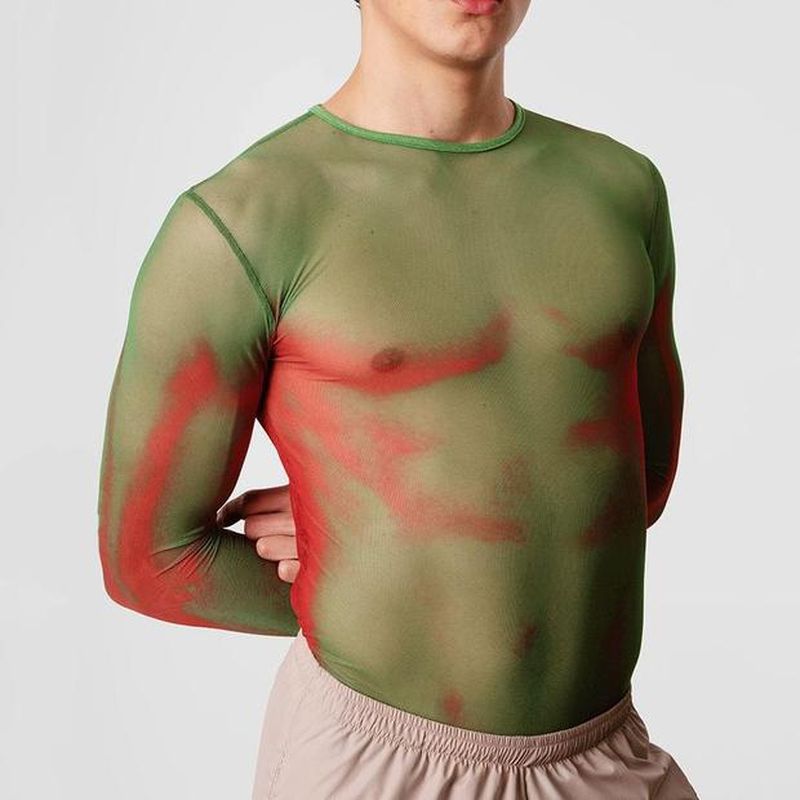Rave Outfits Men Long Sleeve Shirt See-through Bottoming Shirt Male Transparent Sexy T-shirt