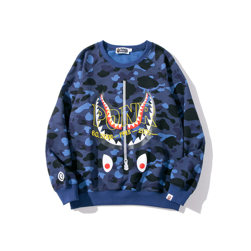 Shark Print Sweatshirts Spring And Autumn Shark Head Camouflage Pullover Sweater Thin Men And Women