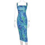Nina Parker Graffiti Dress Backless Lace up Slim-Fit Suspender Dress
