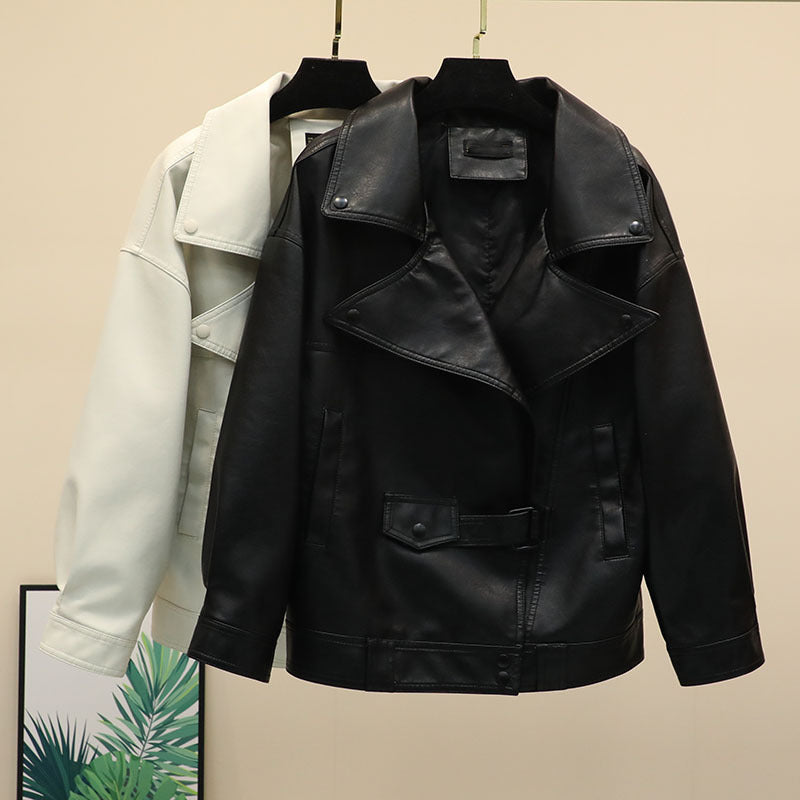 Women PU Leather Jacket Biker Motorcycle Coat Leather Jacket Women 'S Spring and Autumn Loose Biker 'S Leather Jacket