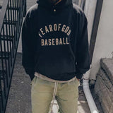Fog Fear of God Essentials Hoodie Baseball Flocked Printed Sweatshirt Loose-Fitting Hoodie Men