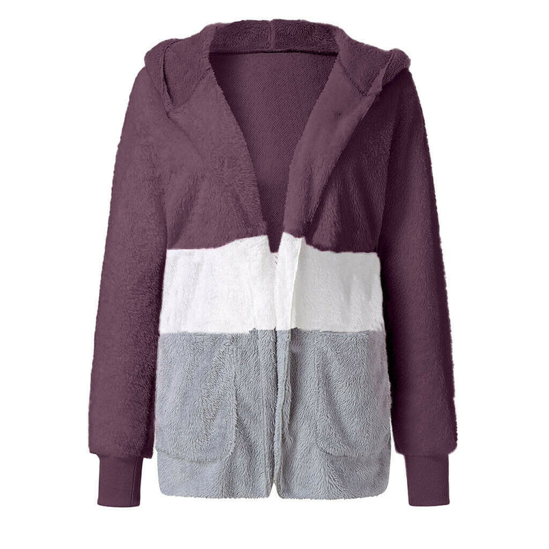 Women Winter Coats Women's Jacket Long-Sleeved Hooded Contrast Color Loose Women's Wear Coat