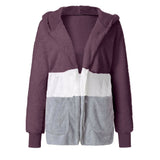 Women Winter Coats Women's Jacket Long-Sleeved Hooded Contrast Color Loose Women's Wear Coat