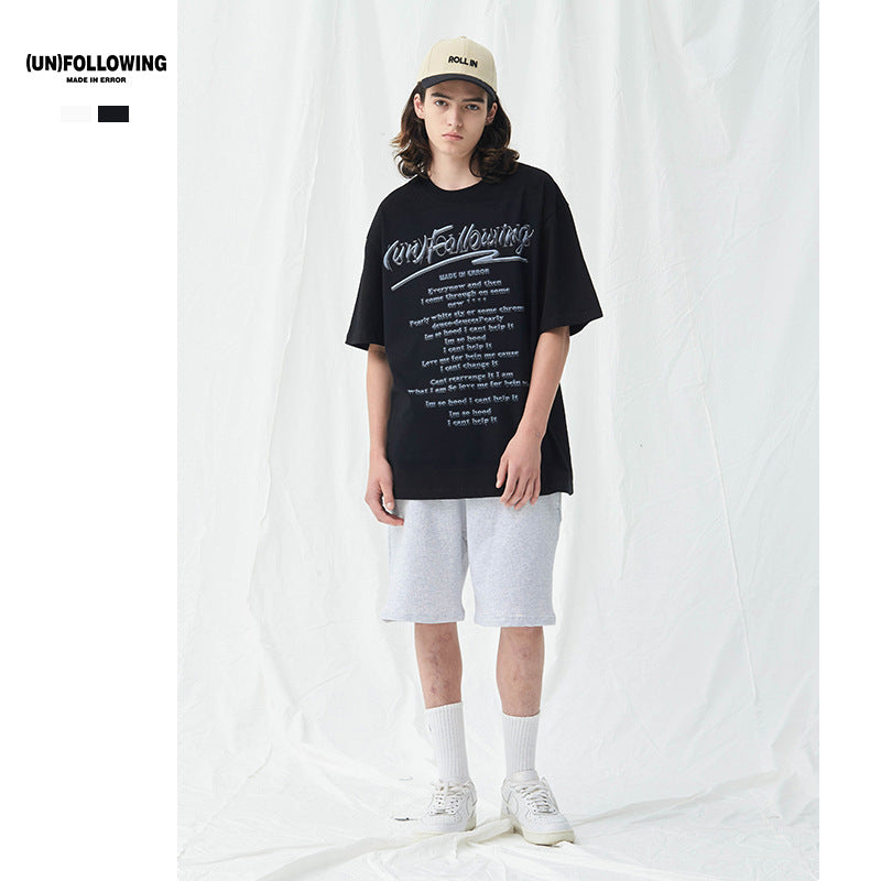Preppy Aesthetic T Shirt Double Yarn Crew Neck Loose Casual Print T-shirt