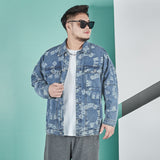 Paisley Denim Jacket plus Size Men's Loose Denim Jacket