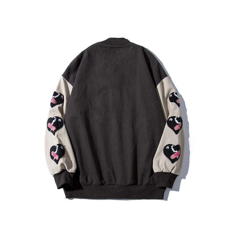 Black Varsity Jacket High Street Loose Coat Men's and Women's Jacket Autumn Baseball Uniform