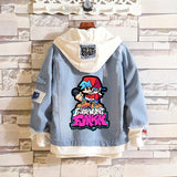 Comic Denim Jacket Man and Woman Cartoon Patterned Denim Jacket