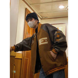 Brown Varsity Jacket Baseball Uniform Spring and Autumn Workwear Loose Casual Top Single-Breasted Baseball Jacket Men