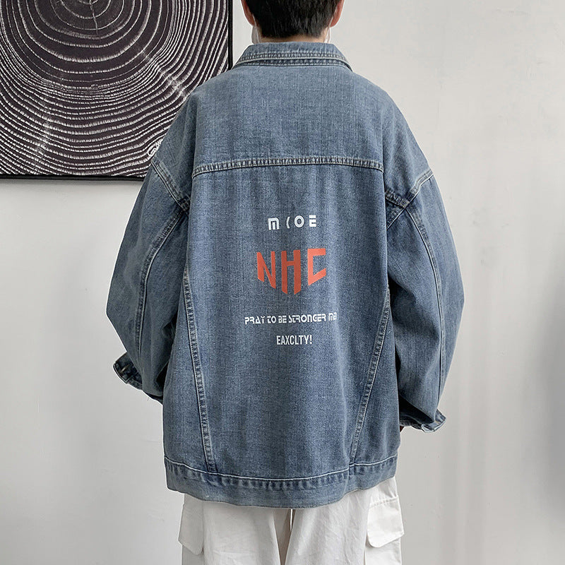 Denim Varsity Jacket Fall Denim Jacket Men's All-Matching Work Clothes Jacket