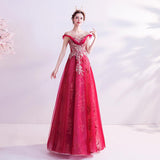 Women'S Evening Dress Ball Gown Princess Quinceanera Wedding Dresses Elegant Wedding Starry Sky Red Evening Dress