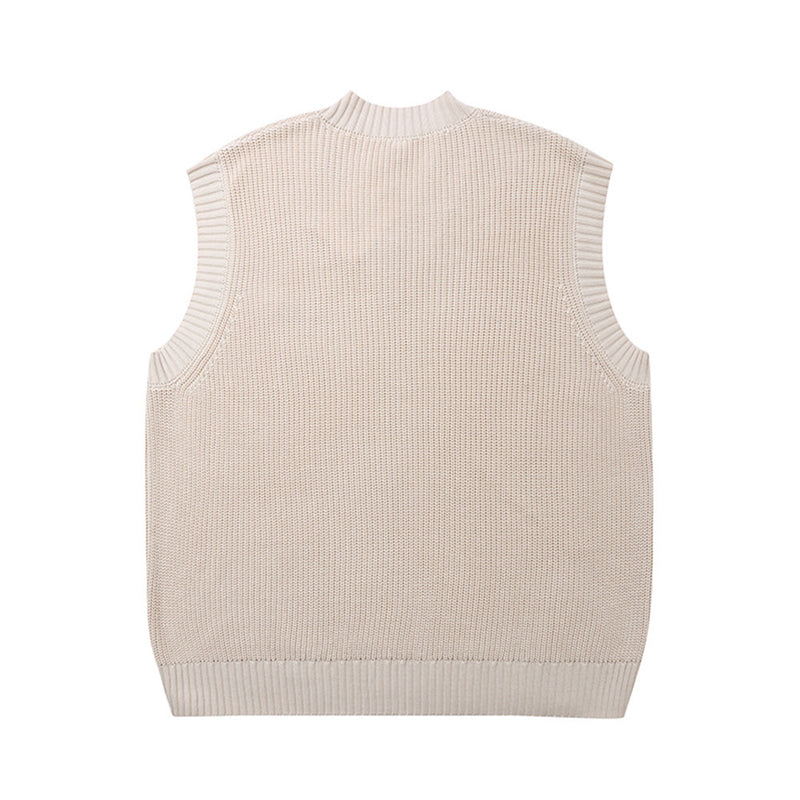 Men Sweater Vest Solid Color Sweater Vest Men's Loose V-neck Sleeveless Vest BF Lazy Sweater Coat