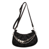 Sling Bags Pearl Chain Shoulder Pleated Crossbody Handbag