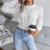 Preppy Aesthetic Sweater Autumn and Winter Solid Color Knitted Long Sleeve Crew Neck Sweater