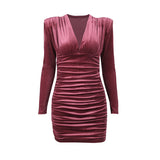 Winter Formal Dresses Sexy V-neck Padded Shoulder Suede Dress