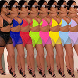 See through Pants Suit Fashion Summer Sexy Swimsuit Hot Drilling Mesh Two-Piece Set Women's Clothing
