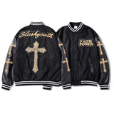 Mens Fall Outfits Embroidered Baseball Jacket Men's Loose Street PU Leather Stitching Couple Jacket