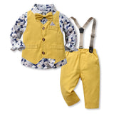 Children Boy Formal Shirt & Suspender Pants 2 Piece Set Vest Long Sleeve Cotton Shirt