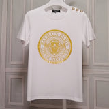 T Shirt Balmain T-shirt Women's Short Sleeve Shoulder Gold and Silver Button