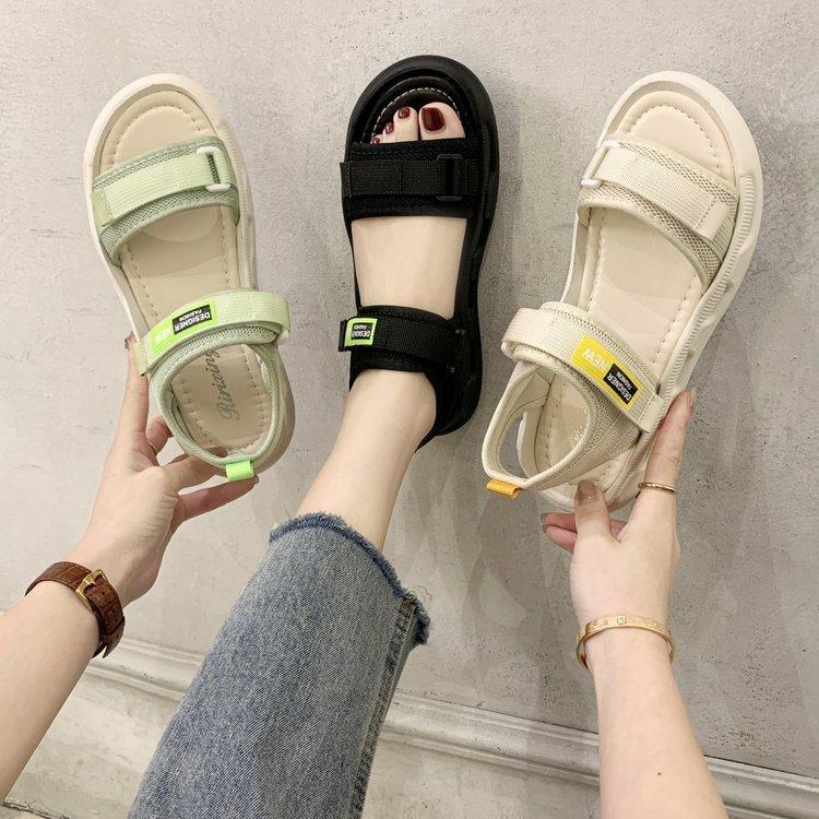 Women Open Toe Sandals Flats Sports Summer Thick Bottom Velcro Casual Beach Sandals