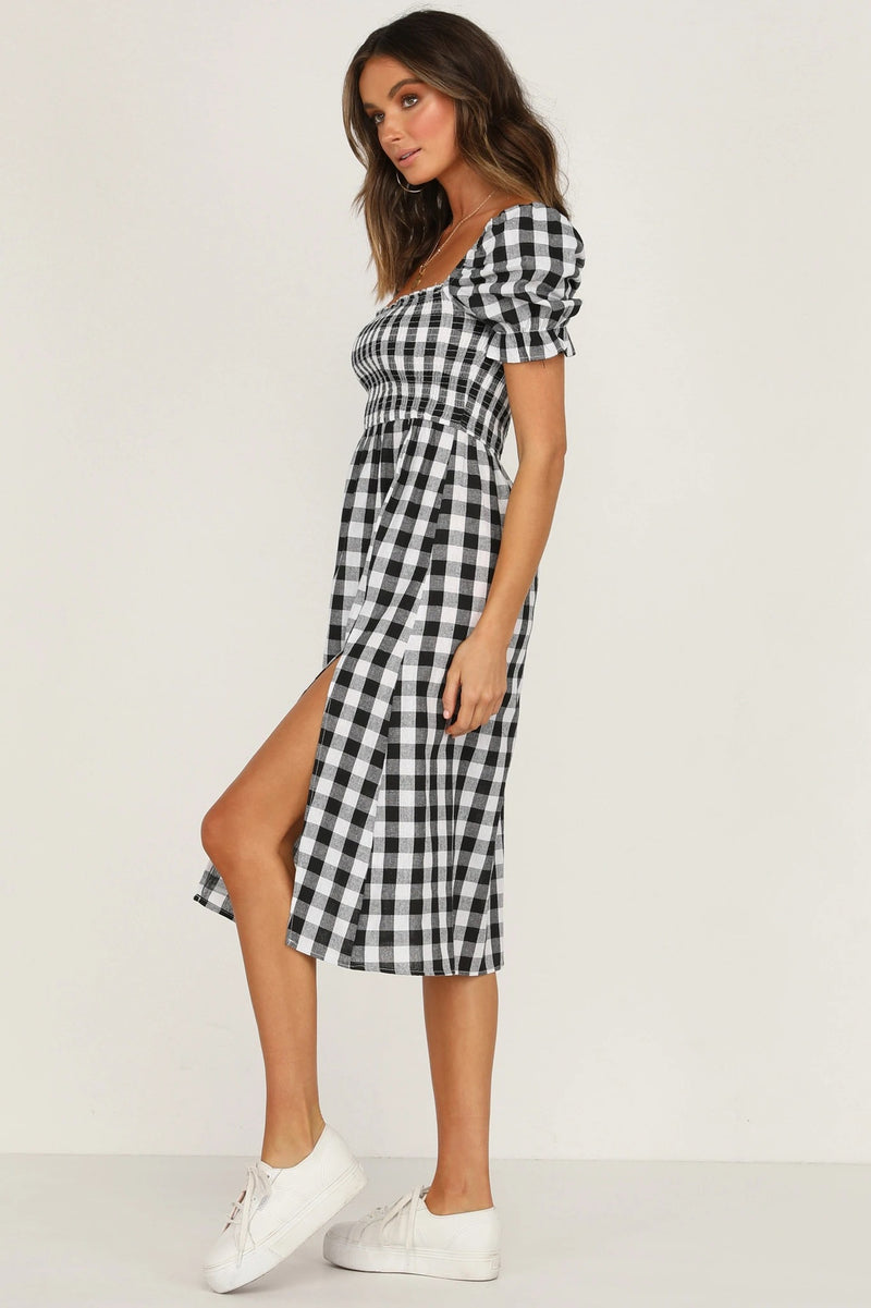 Gingham Dress Spring Retro Midi Dress