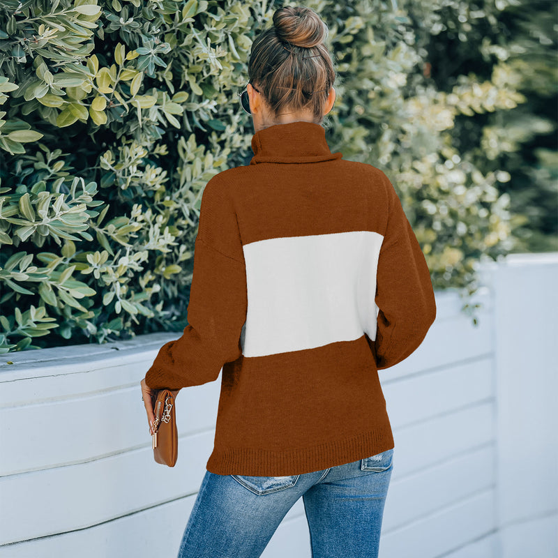 Women Fall Outfits Autumn and Winter Striped Loose High Collar Knitted Sweater Women's Outer Wear