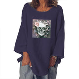 Skull Dress Women's Skull Printed Loose Top Cotton and Linen T-shirt