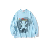 Mens Fall Outfits Thin Sweater Male and Female Couples Wear Loose Leopard Print Letters Printed Crew Neck Top
