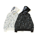 Shark Print Jacket Autumn And Winter Shark Starry Sky Luminous Cardigan Hoodie Fleece Padded Coat