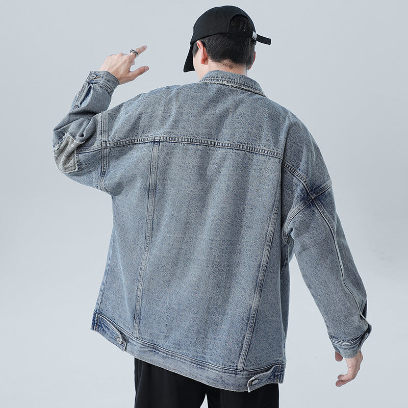 Denim Varsity Jacket Denim Jacket Men's Loose Autumn and Winter Washed Overalls Versatile Retro Jacket