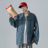 Denim Varsity Jacket Paisley Denim Jacket Men's Loose Hip Hop Street Jacket