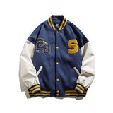 Green Varsity Jacket Fall Men's Baseball Uniforms Campus Fresh Contrast Color Stitching Loose Jacket