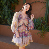Emery Rose Dresses Printing Color Contrast Floral Stitching Lace Long Sleeve Heavy Industry Dress