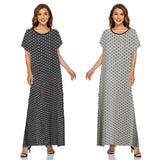 Muslim Women Stylish Kashibo Abaya Muslim Ladies Long Gown Islamic Clothing Jilbab Jalabiya Short Sleeve Round Neck Printed Summer Fashion Long Skirt