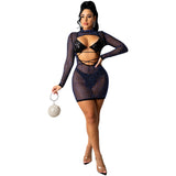 See through Pants Suit Hot Drilling Sequin Mesh Sexy Women Clothing Lace-up Cutout Two-Piece Set