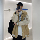 Corduroy Varsity Jacket Corduroy Bear Embroidery Couple Jacket Men's Spring and Autumn Loose Baseball Uniform