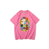 Shark Print T Shirt Printed Round Neck Casual Short Sleeve Multi-Color Blocks Ape Head T-Shirt