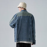 Denim Varsity Jacket Men's Denim Jacket Loose Color Matching Overalls Top
