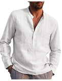 Sweat Wicking Shirt Men's Long Sleeve V-neck Casual Beach Linen Shirt Men's Clothing