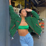 Brown Cropped Varsity Jacket Loose Baseball Uniform Coat