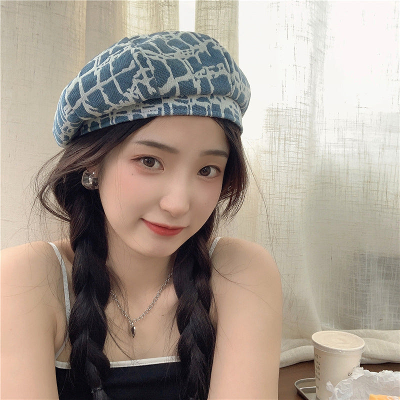 Check Beret Hat Beret Women's Summer Breathable Retro Fashion Plaid