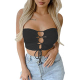 Women Rave Outfits Tops Vest Sexy Drawstring Tube Top