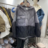 Women Winter Coat Puffer Jacket Down Coat Winter Hooded Rhombus Plaid Loose Female White Duck Down Jacket