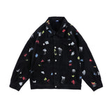 Men Denim Coat Jean Jackets Splash-Ink Hand Painted Graffiti Denim Jacket Men Harajuku Style Loose Lapels Workwear Jacket Denim Coat