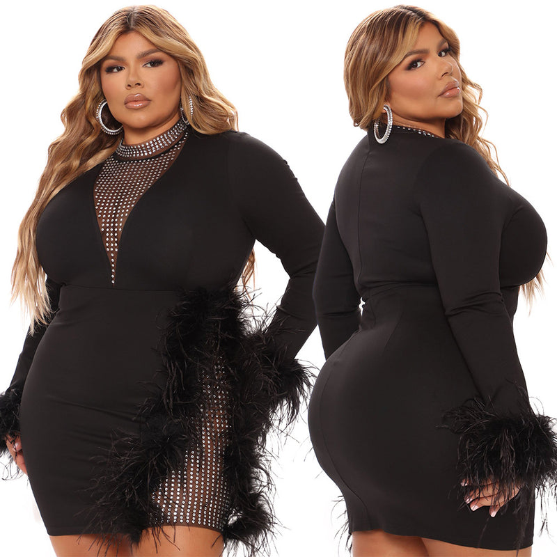 Nina Parker Black Dress Feather Diamond