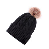 Women Winter Hats Winter Knitted Hat Fur Ball Solid Color Thickened Sleeve Cap