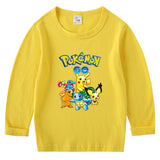 Children Pokemon Pikachu Hoodie Spring and Autumn Cotton round Neck Long Sleeve T-shirt